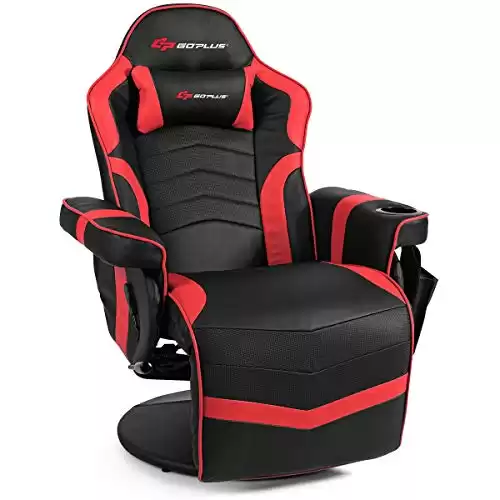 Goplus Massage Gaming Chair, Racing Style Gaming Recliner w/Adjustable Backrest and Footrest, Ergonomic High Back PU Leather Computer Office Chair Swivel Game Chair w/Cup Holder and Side Pouch