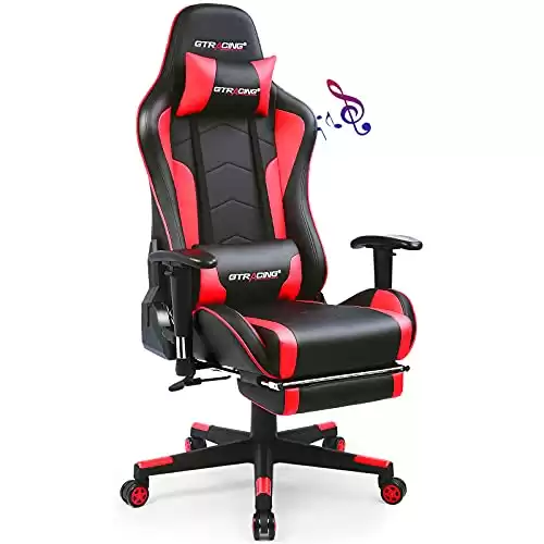 GTRACING Gaming Chair with Footrest Speakers Video Game Chair Bluetooth Music Heavy Duty Ergonomic Computer Office Desk Chair Red