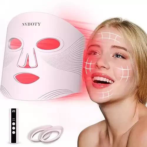 LED Face Mask Light Therapy, 4 Modes Portable Red Light Therapy for Face with 2000mAh Rechargeable Remote, Blue, Orange, 850NM Infrared & Red Light Mask, 400 LEDs for Anti-Aging, at Home