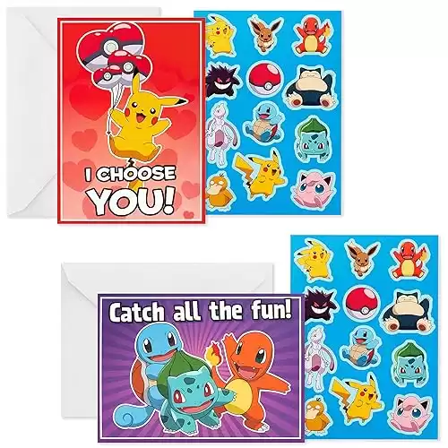 Hallmark Pokémon Valentines Day Cards and Stickers for Kids School (24 Classroom Valentines with Envelopes)